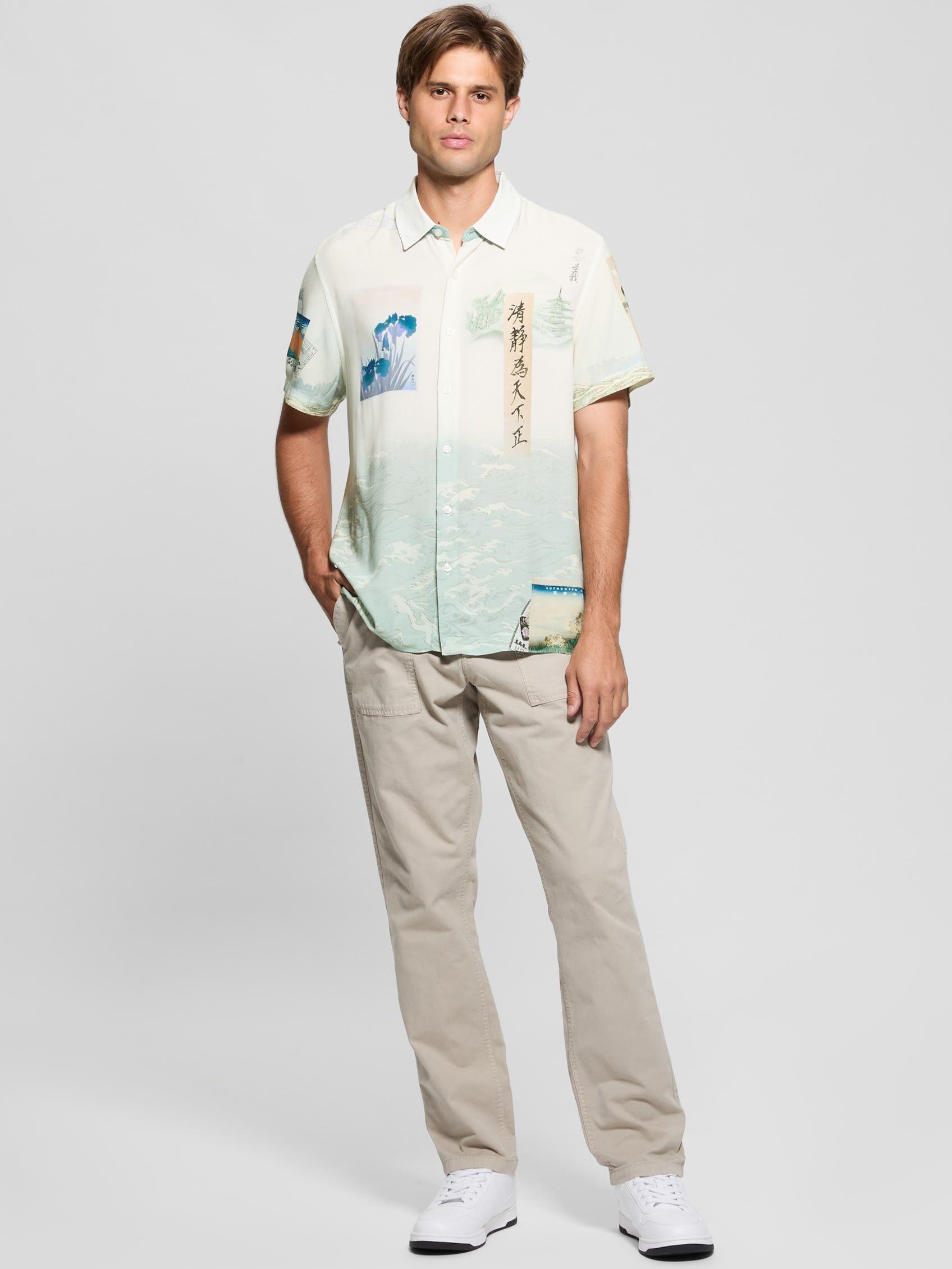 Camisa Guess Hombre Ss Eco Rayon Daydream Shirt Azul-2