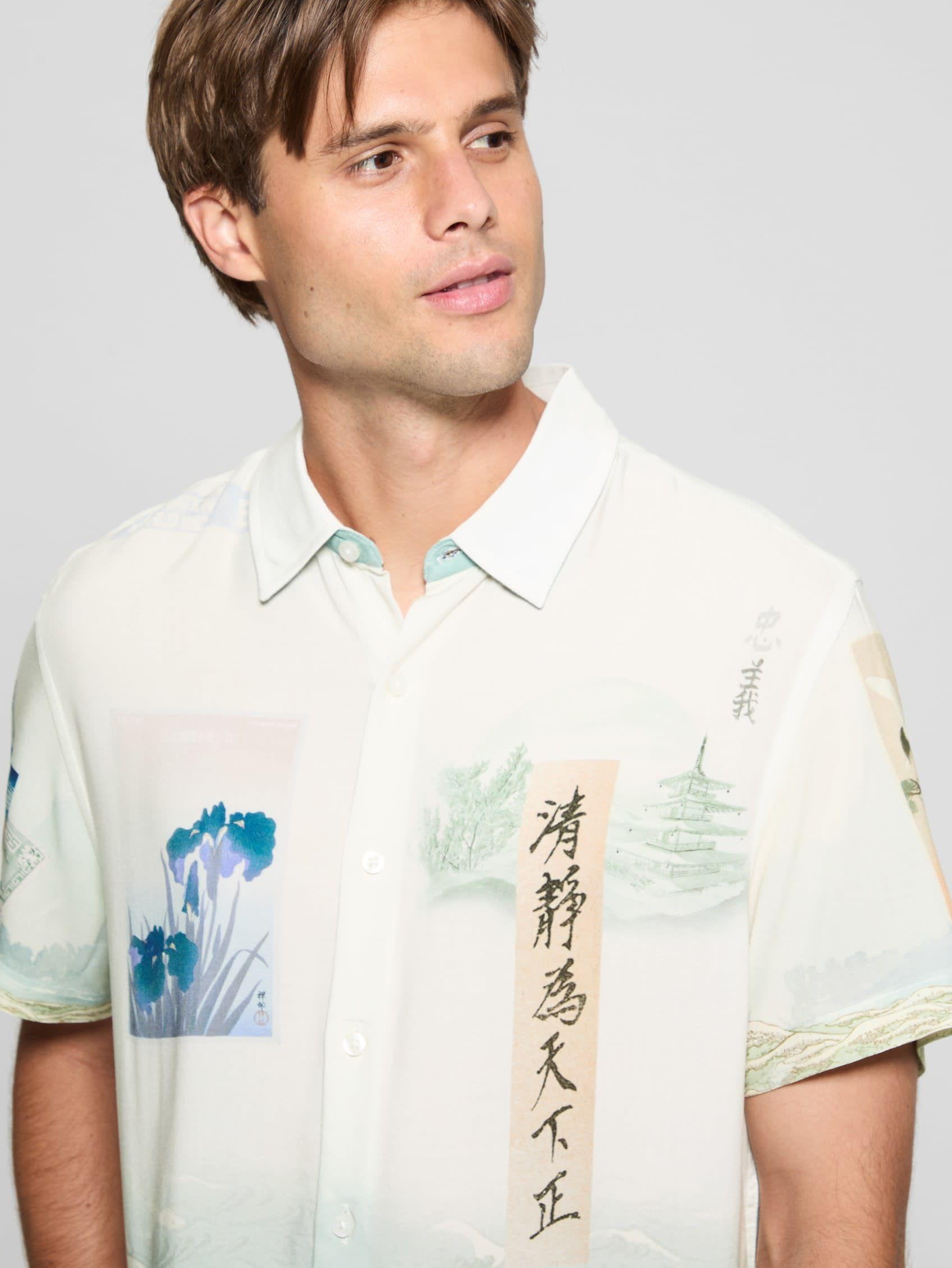 Camisa Guess Hombre Ss Eco Rayon Daydream Shirt Azul-3