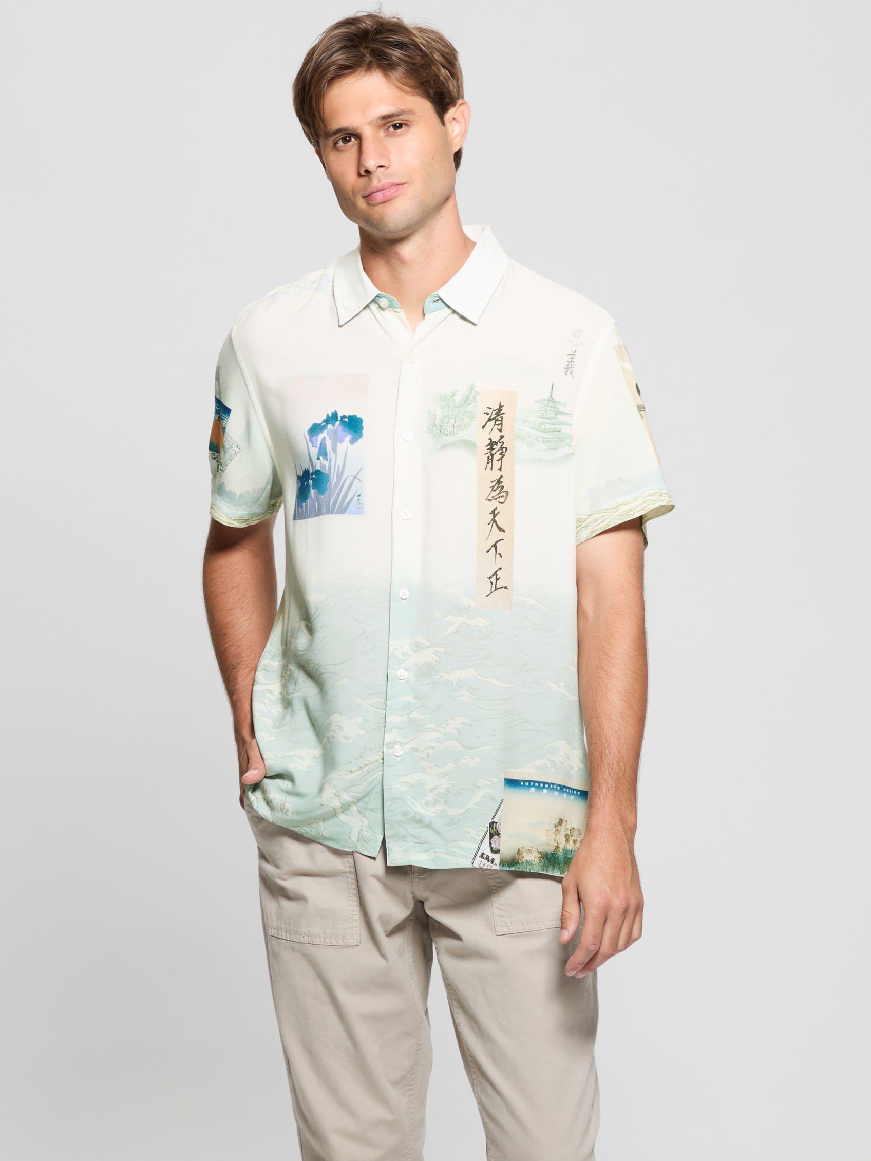 Camisa Guess Hombre Ss Eco Rayon Daydream Shirt Azul-5