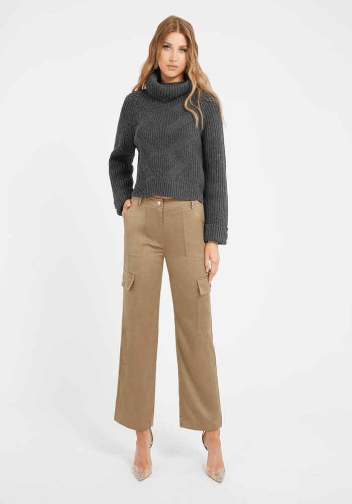 Pantalón Guess Mujer Benedetta Satin Cargo Beige-1