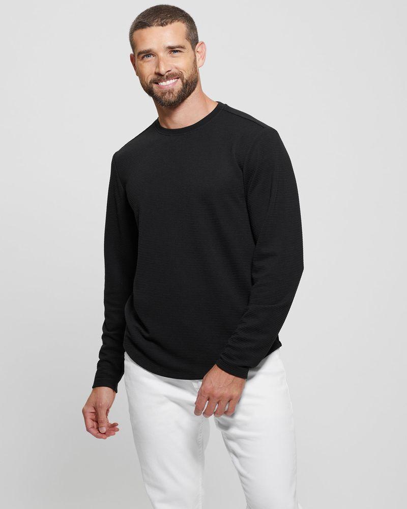 Polera Guess Hombre Ls Linear Texture Jrsy Crew Negro-3