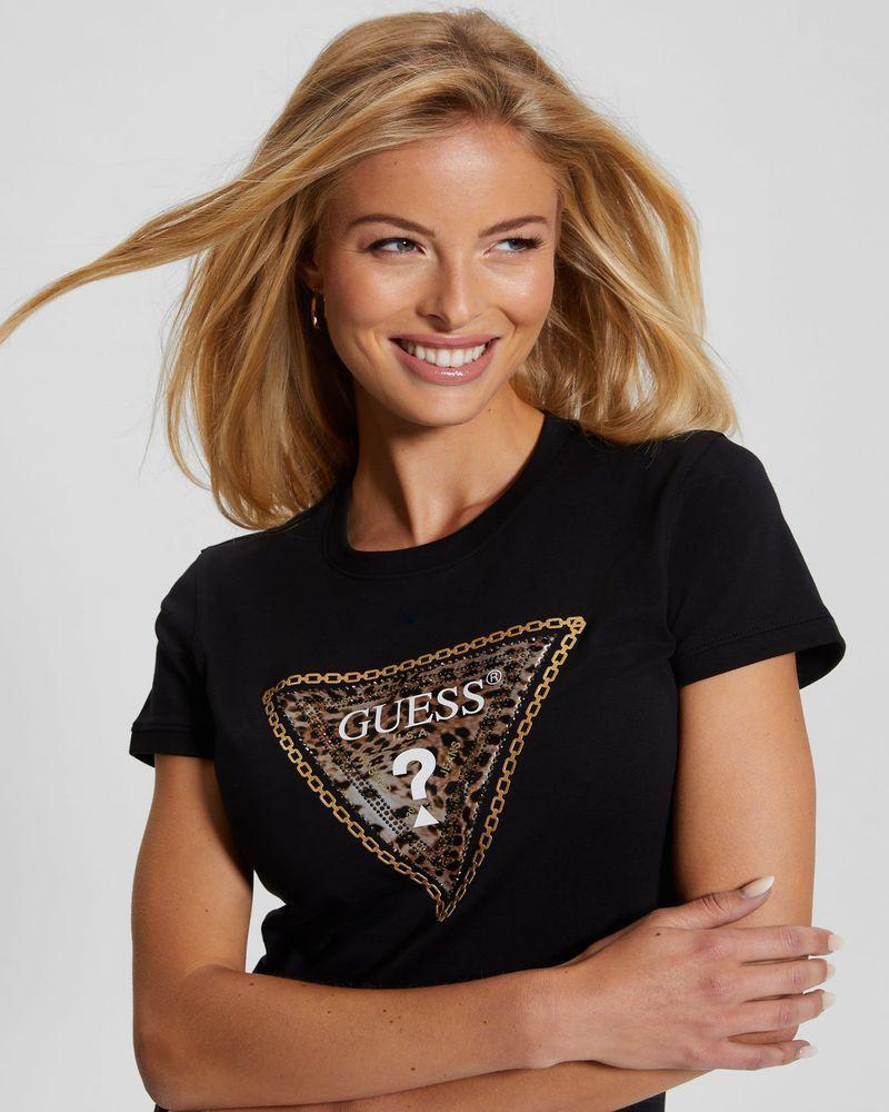 Polera Guess Mujer Ss Cn Triangle Leo Tee Negro-0