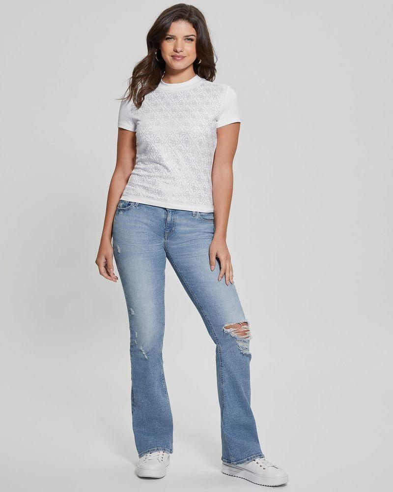 Polera Guess Mujer Ss Mock Neck All Over 4G Tee Blanco-1