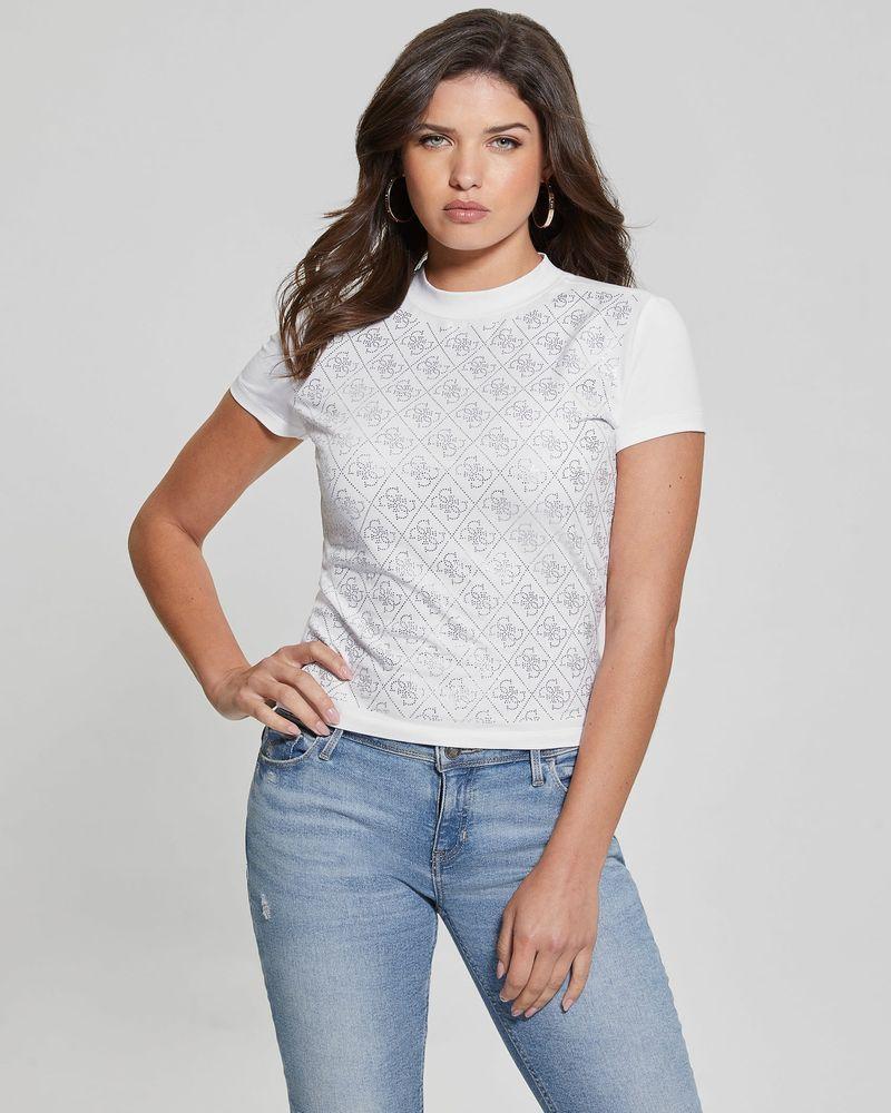 Polera Guess Mujer Ss Mock Neck All Over 4G Tee Blanco-2