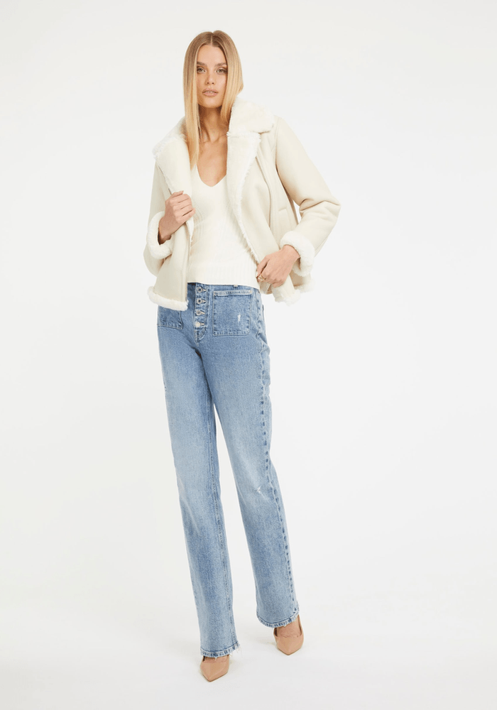 Chaqueta Guess Mujer Dafne Cropped Jacket Crema-1