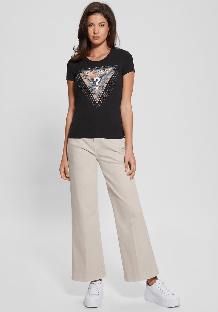 Polera Guess Mujer Ss Cn Leo Triangle Tee Negro-1