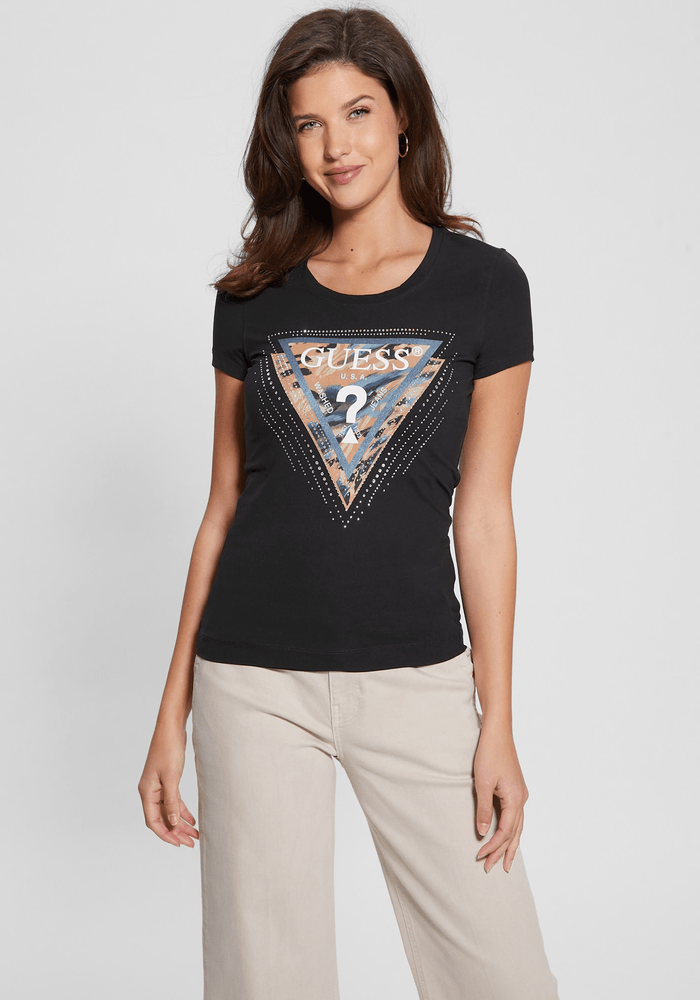 Polera Guess Mujer Ss Cn Leo Triangle Tee Negro-2