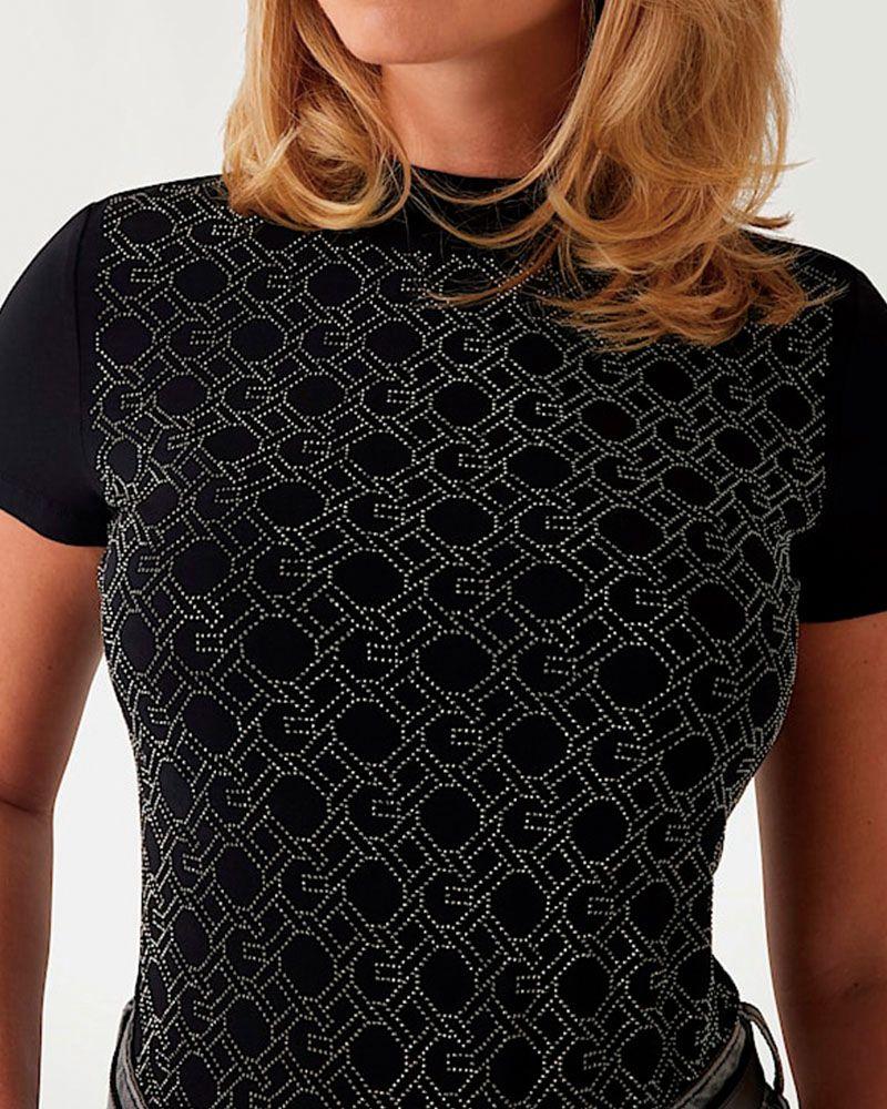 Polera Guess Mujer Ss Mock Neck All Over Logo Tee Negro-3