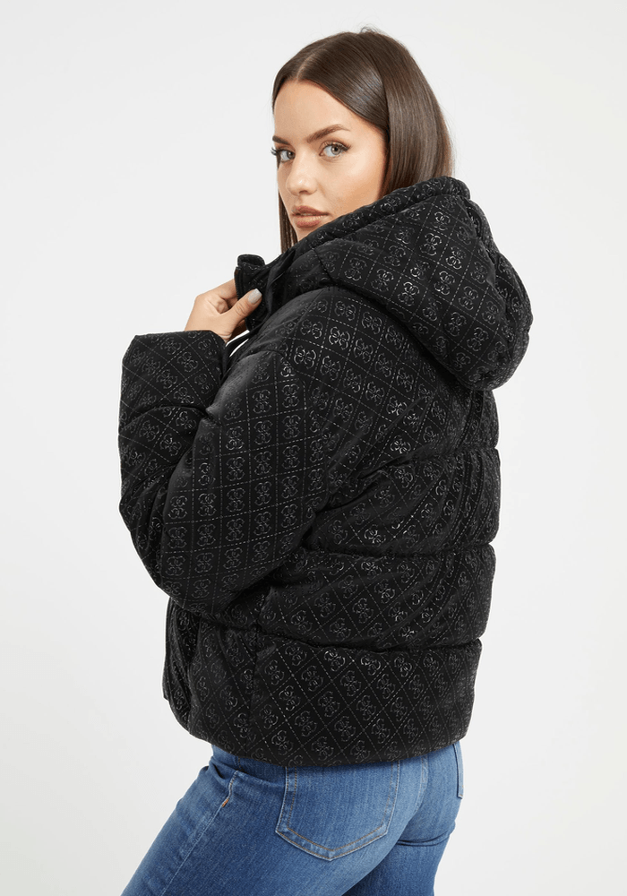 Chaqueta Guess Mujer 4G Logo Hooded Puffa Jacket Negro-2