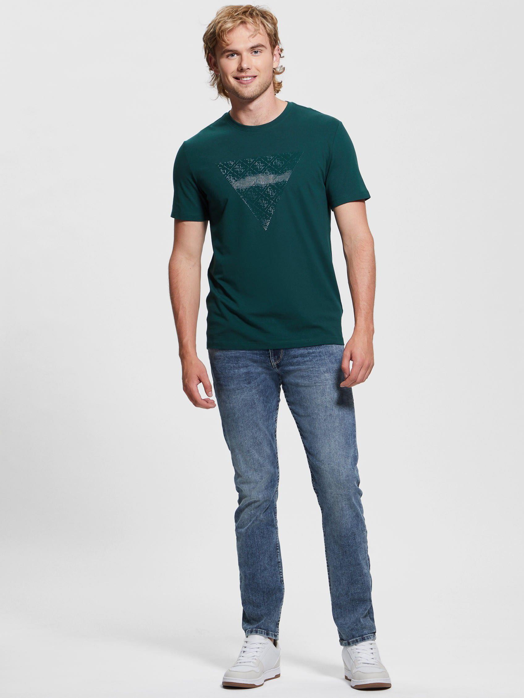 Polera Guess Hombre Ss Cn Shiny Gel Triangle Tee Verde-2