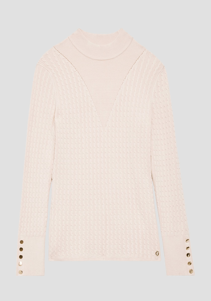 Tejido Guess Mujer Ls Bettie Cable Mock Nk Swtr Crema-1