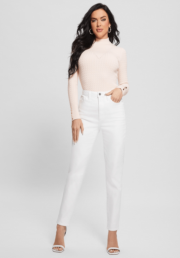 Tejido Guess Mujer Ls Bettie Cable Mock Nk Swtr Crema-2