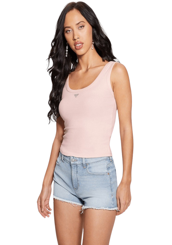 Polera Guess Mujer Sl Triangle Bling Rib Tank Rosado-0