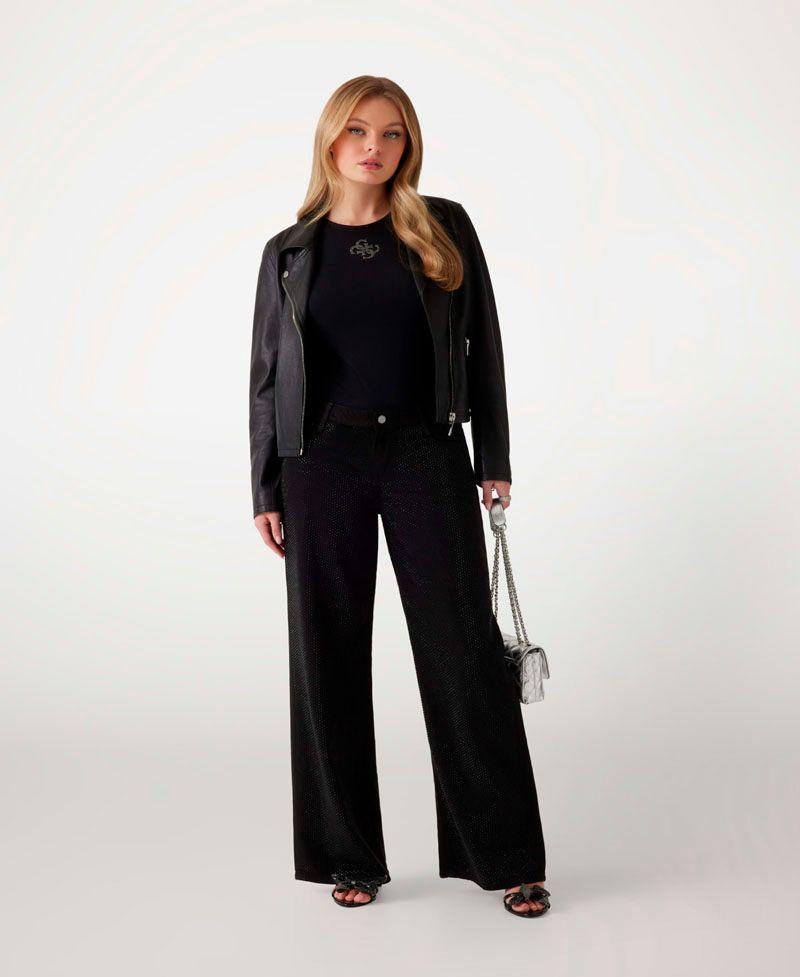 Pantalon Guess Mujer Sexy Palazzo Negro-0
