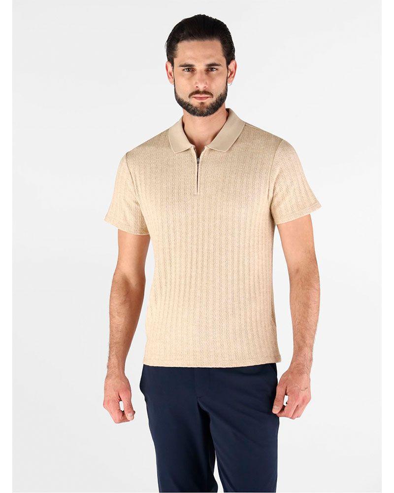 Polera Ss Grady Rib Zip Polo Beige Guess | Paris.cl