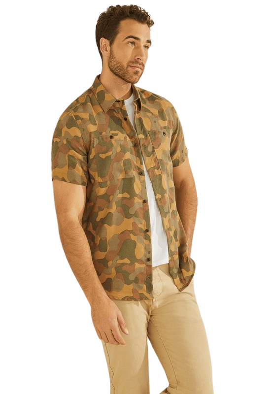 Camisa Guess Hombre Ss Crafted Camo Woven Shirt Multicolor-0
