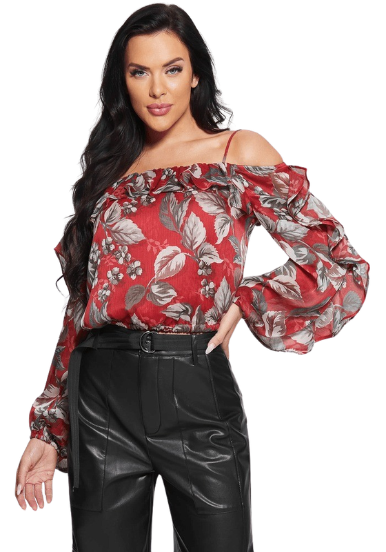 Blusa Guess Mujer Ls Iggy Ruffle Top Rojo-0