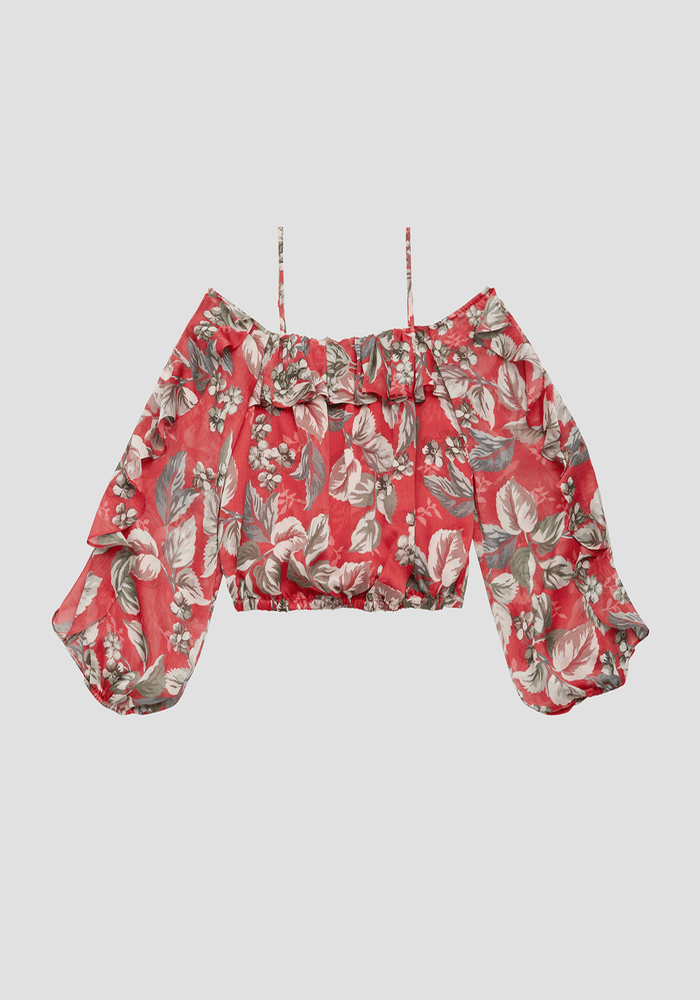 Blusa Guess Mujer Ls Iggy Ruffle Top Rojo-1