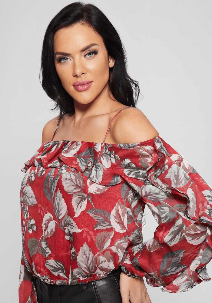 Blusa Guess Mujer Ls Iggy Ruffle Top Rojo-2