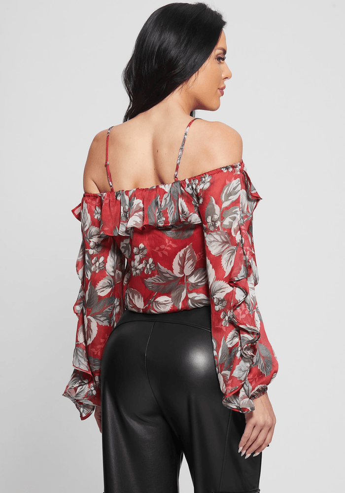 Blusa Guess Mujer Ls Iggy Ruffle Top Rojo-4