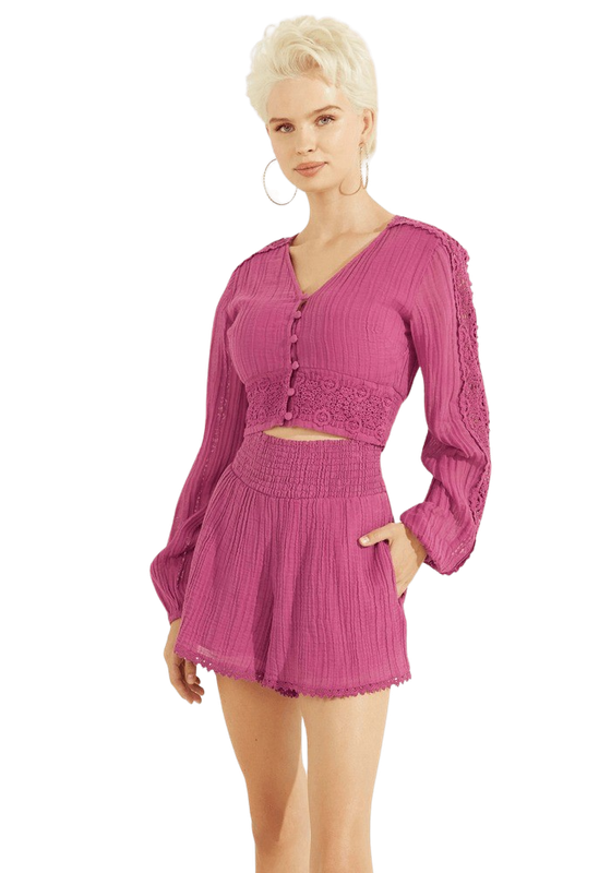 Blusa Guess Mujer Ls Abigail Gauze Top Rosa-0