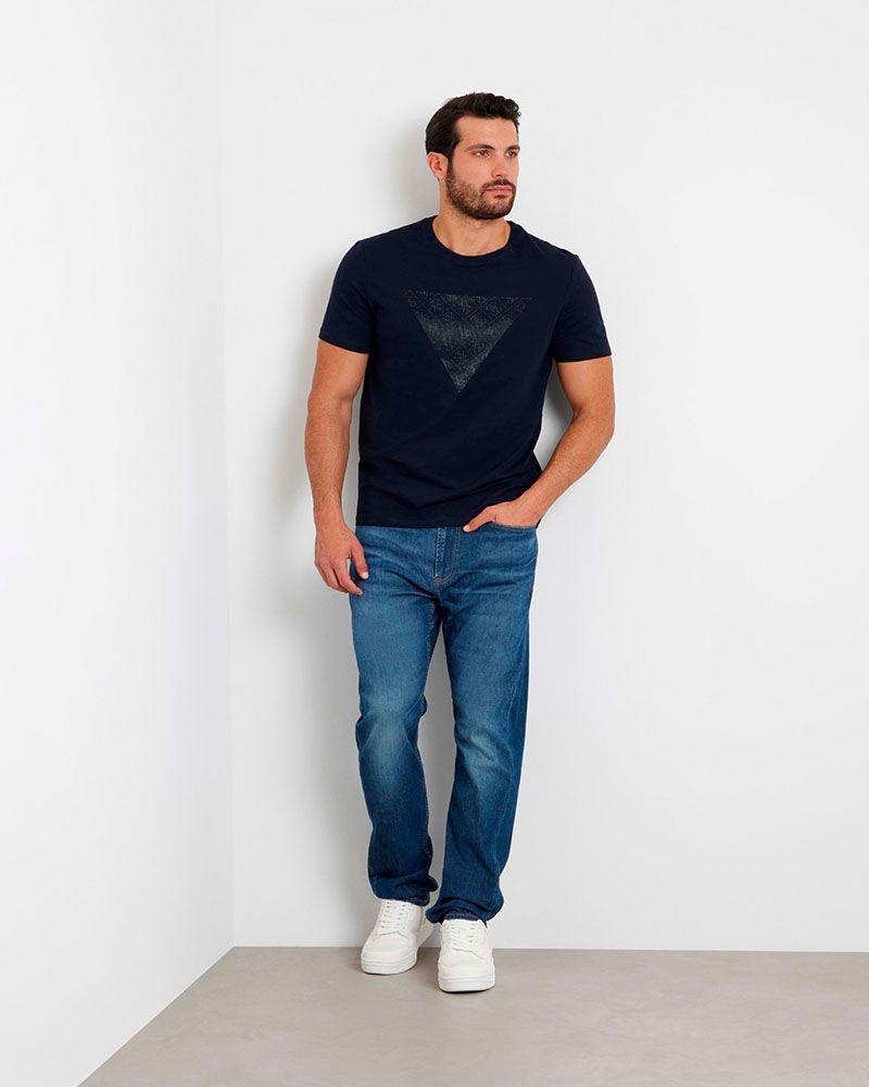 Polera Guess Hombre Ss Cn Shiny Gel Triangle Tee Azul-3