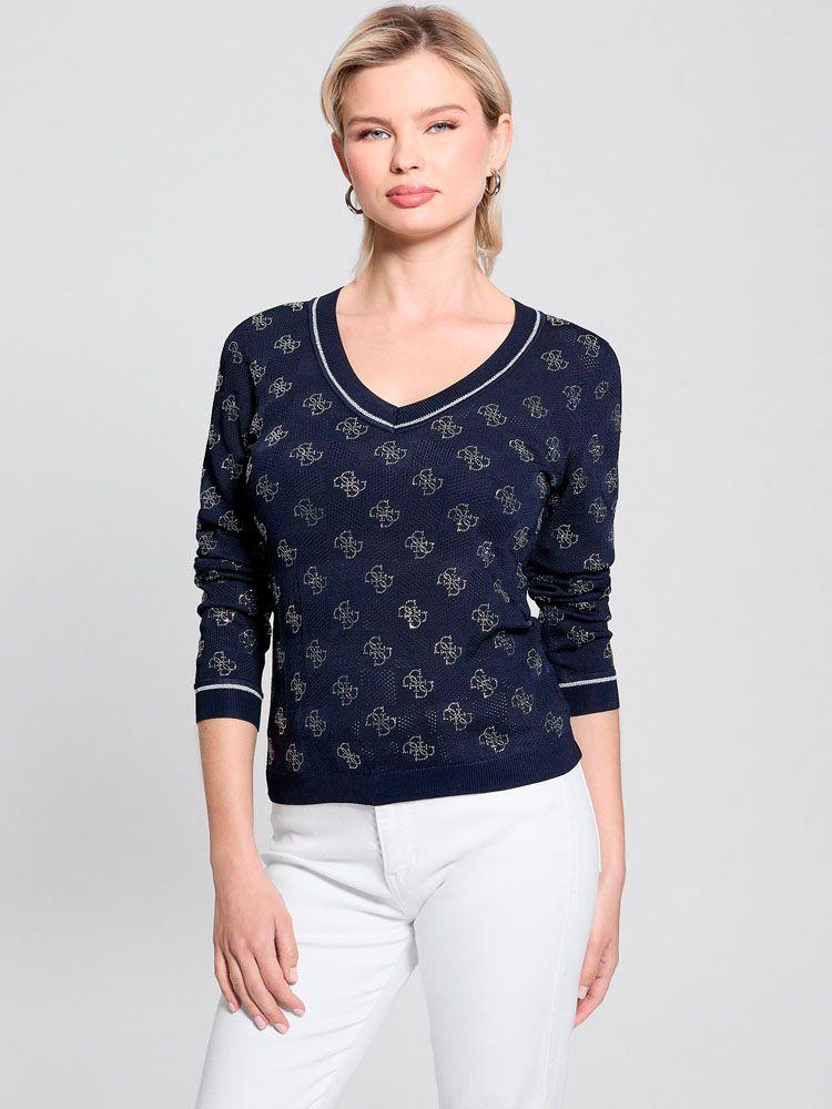 Sweater Guess Mujer Rosie 4G Vn Ls Swtr Azul-0