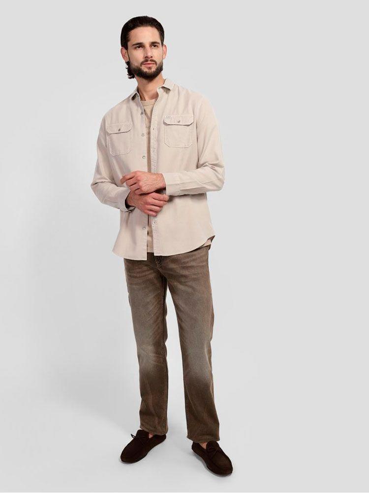 Camisa Guess Hombre Ls Collins Pockets Shirt Beige-1