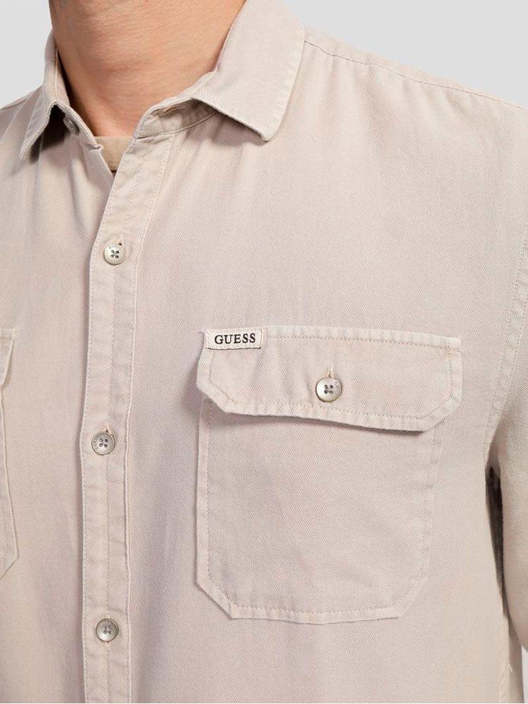 Camisa Guess Hombre Ls Collins Pockets Shirt Beige-2