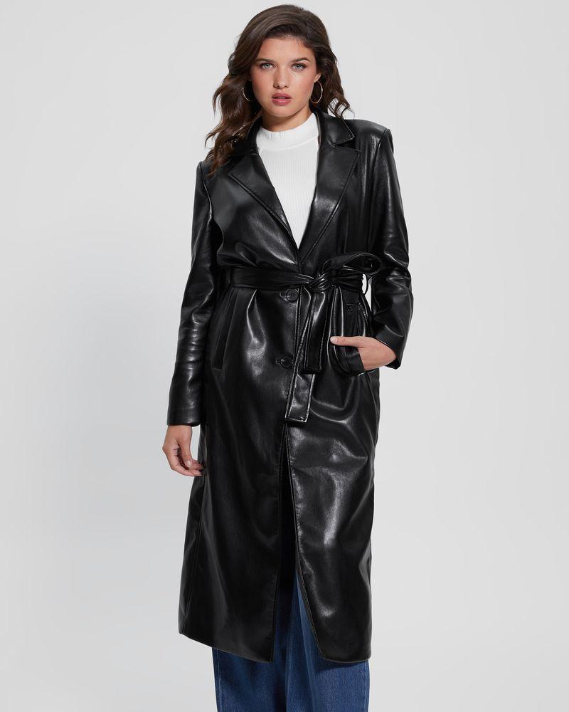 Abrigo Guess Mujer Gea Pu Leather Coat Negro-0