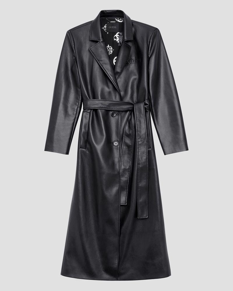 Abrigo Guess Mujer Gea Pu Leather Coat Negro-1