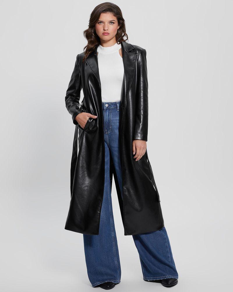 Abrigo Guess Mujer Gea Pu Leather Coat Negro-2