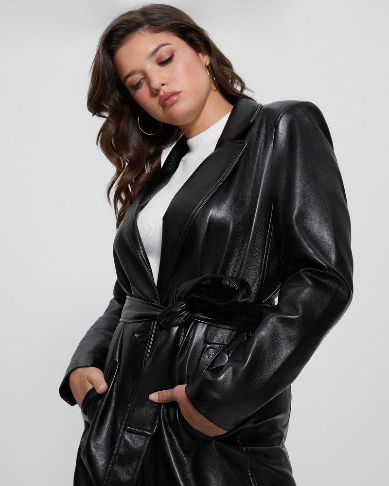 Abrigo Guess Mujer Gea Pu Leather Coat Negro-3