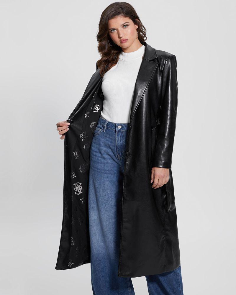 Abrigo Guess Mujer Gea Pu Leather Coat Negro-4