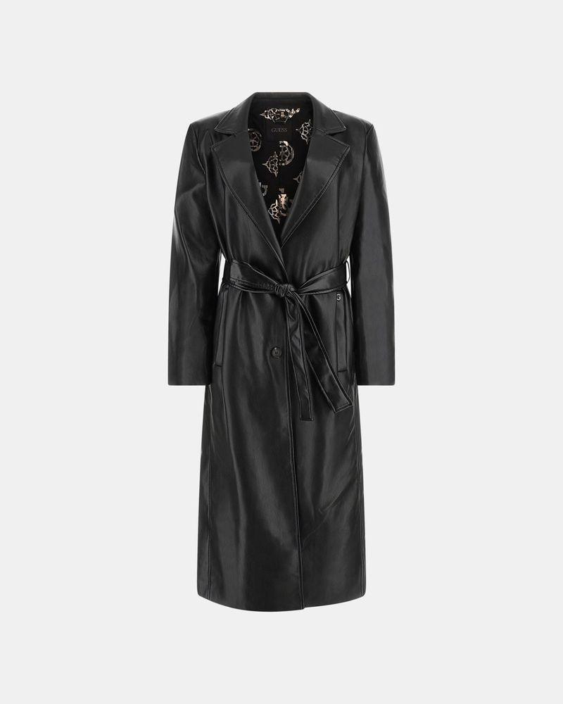 Abrigo Guess Mujer Gea Pu Leather Coat Negro-7