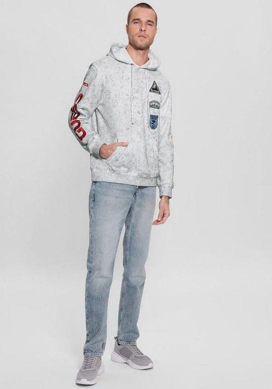 Polerón Guess Hombre Heavy Finch Washd Patches Hoodie Gris-1