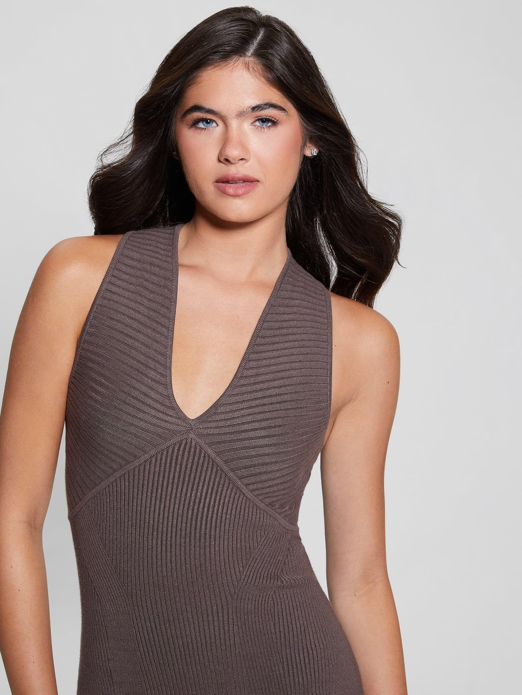 Sweater Guess Mujer Sl Rib Carista Midi Swtr Dress Café-2