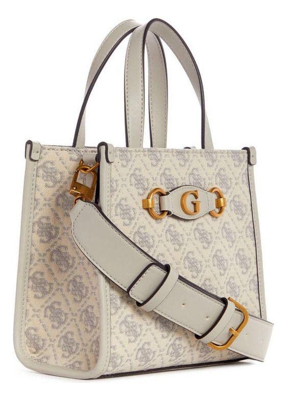 Mini Cartera Guess Mujer Izzy 2 Compartment Mini Tote Crema-1