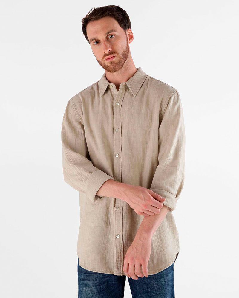 Camisa Ls Double Cloth Beige-0
