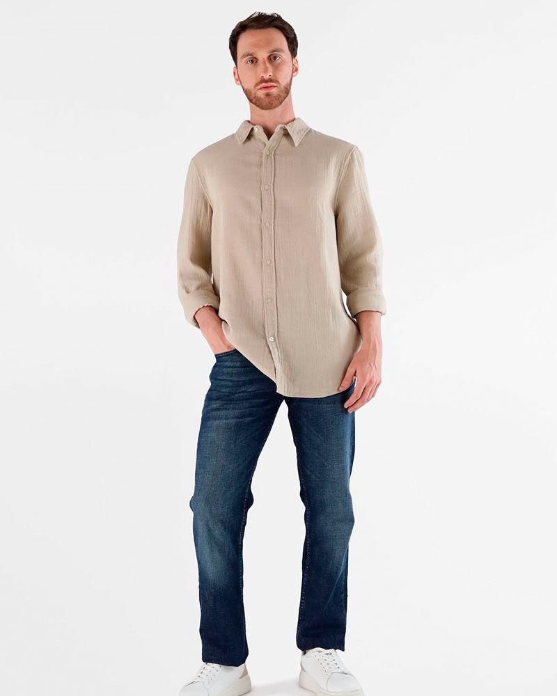 Camisa Ls Double Cloth Beige-1
