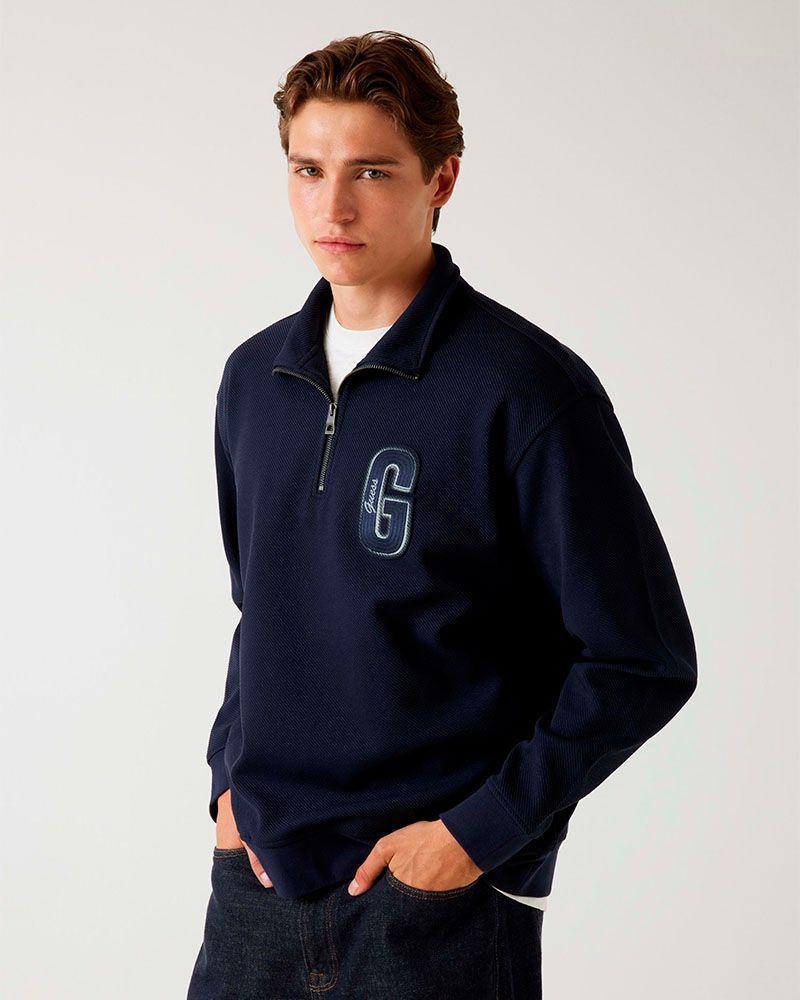 Poleron Harris Twill Zip Mock Neck Azul Hombre-0