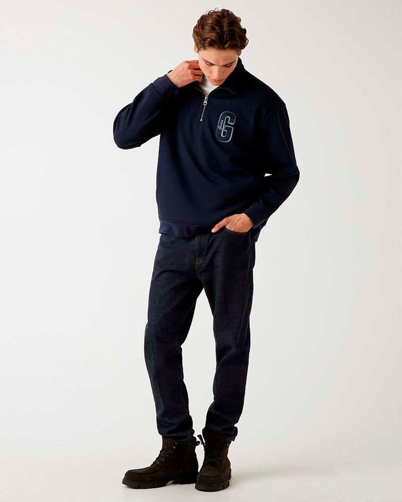 Poleron Harris Twill Zip Mock Neck Azul Hombre-3