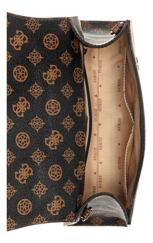 Cartera Guess Mujer Sestri Logo Top Handle Flap Café.-3