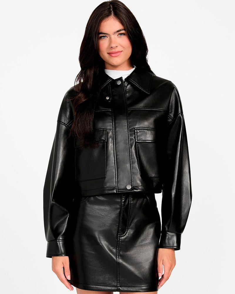 Chaqueta Flaminia Crop Pu Negro Mujer-3