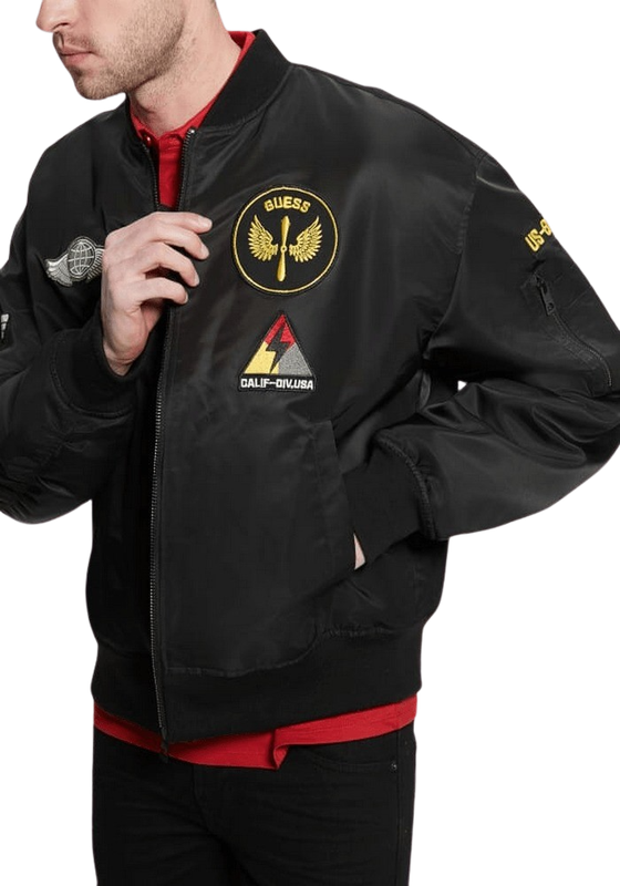 Chaqueta Guess Hombre Ace Satin Patches Bomber Jkt Negro-0