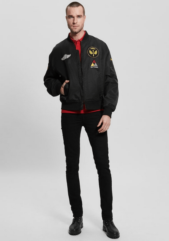 Chaqueta Guess Hombre Ace Satin Patches Bomber Jkt Negro-1