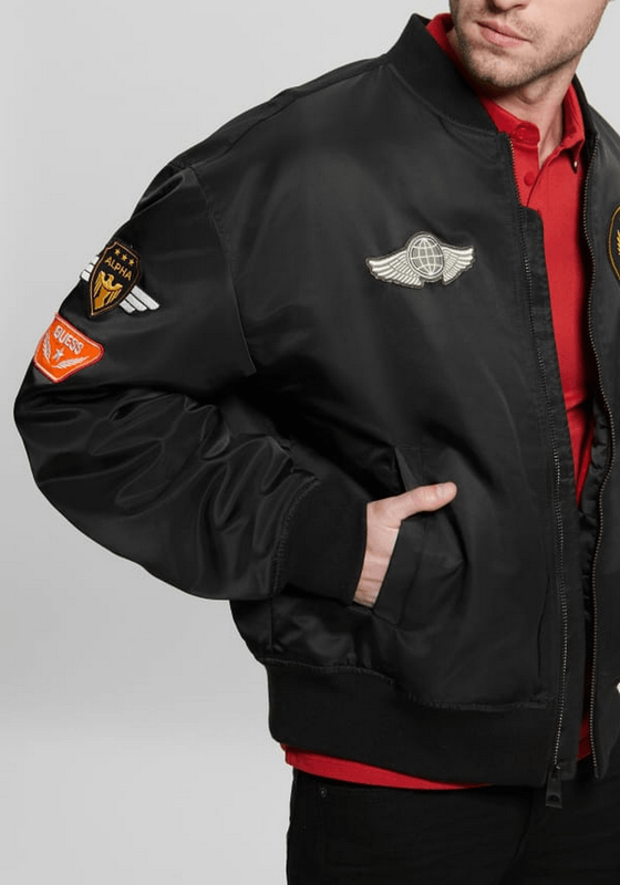 Chaqueta Guess Hombre Ace Satin Patches Bomber Jkt Negro-2