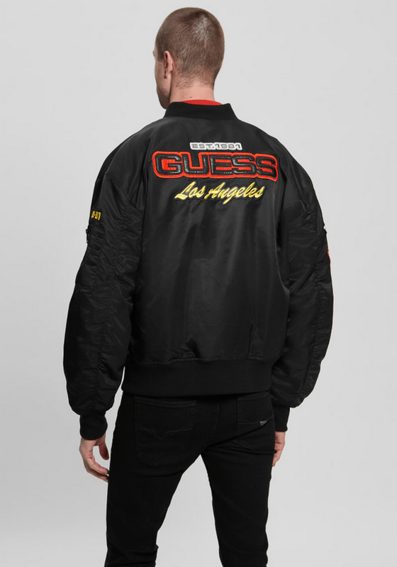 Chaqueta Guess Hombre Ace Satin Patches Bomber Jkt Negro-3