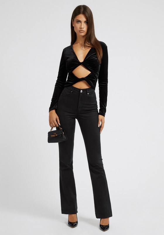Top Guess Mujer Ls Dbl Twist Karminita Top Negro-1