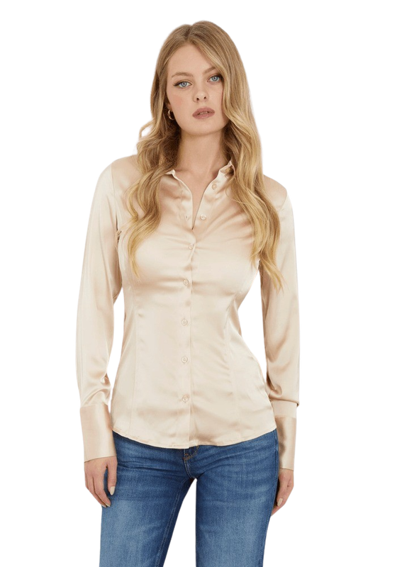 Camisa Guess Mujer Ls Fernanda Corset Shirt Beige-0